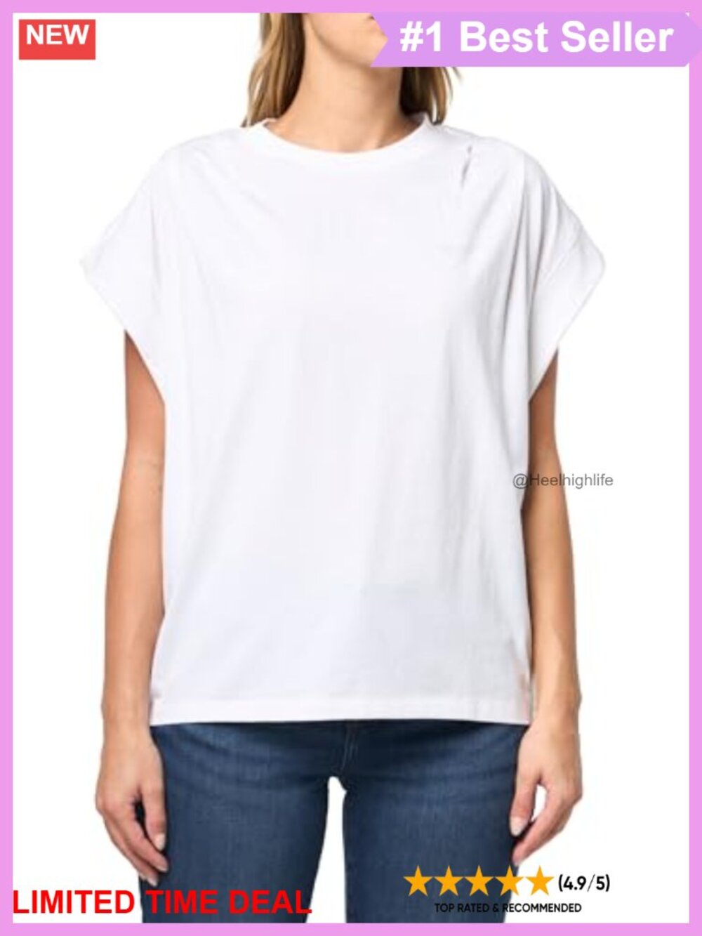 Relaxed Fit Pleated Shoulder T-Shirt Crew Neck Short Sleeve Pullover